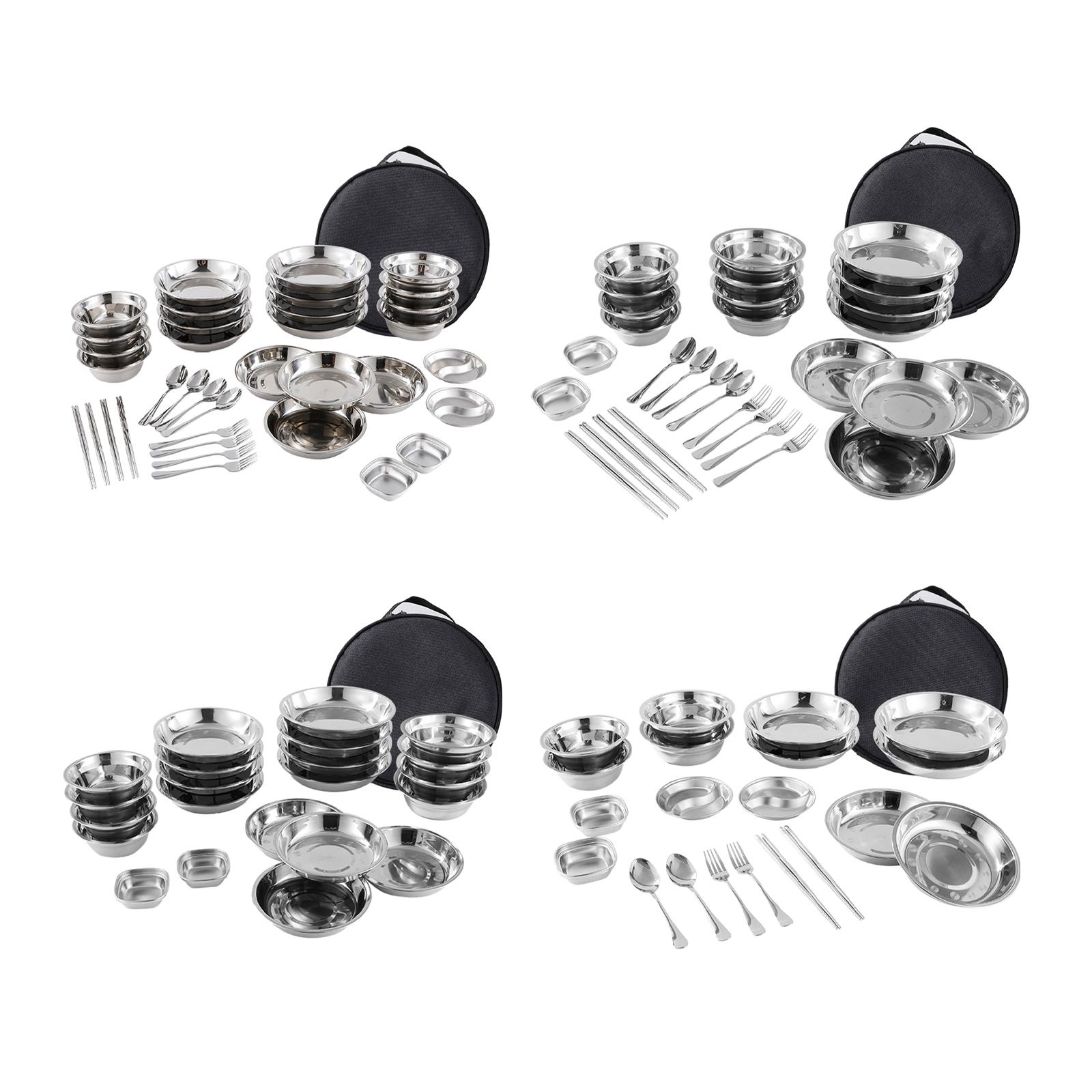 Camping Cooking Ware Set - Stainless Steel Plates and Bowls Camping
