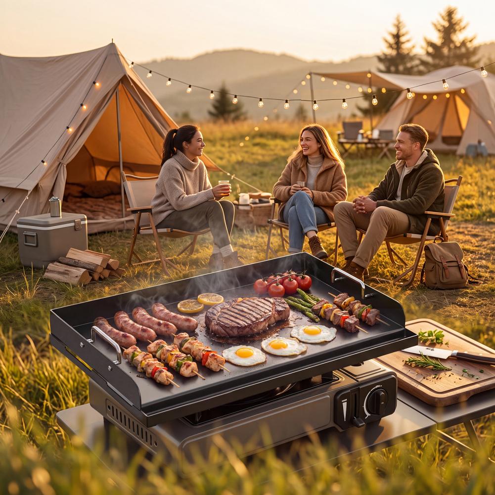 Camping Cooking Survival - Thick Pre‑Seasoned Non‑Stick Cast Iron Griddle