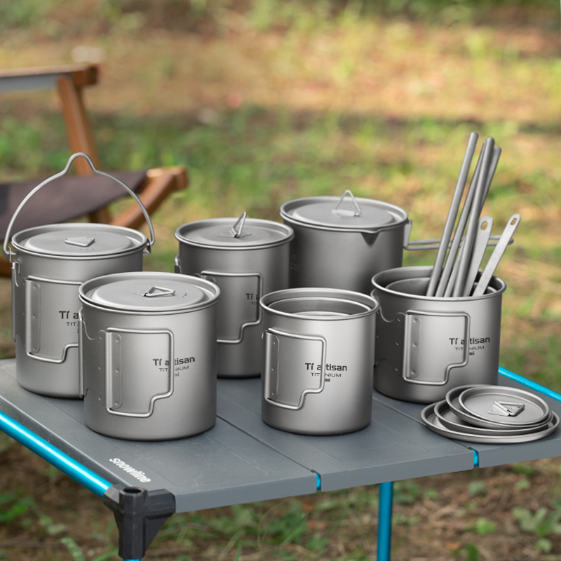 Camping Cooking Ware Set - Tiartisan Outdoor Titanium Lightweight Portable Tea