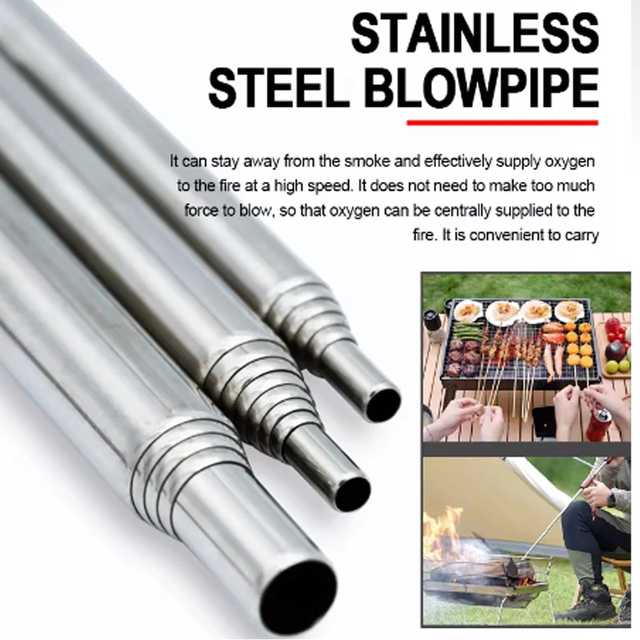 Camping Cooking Gadgets - Stainless Steel Blowpipe Pocket Bellow Collapsible