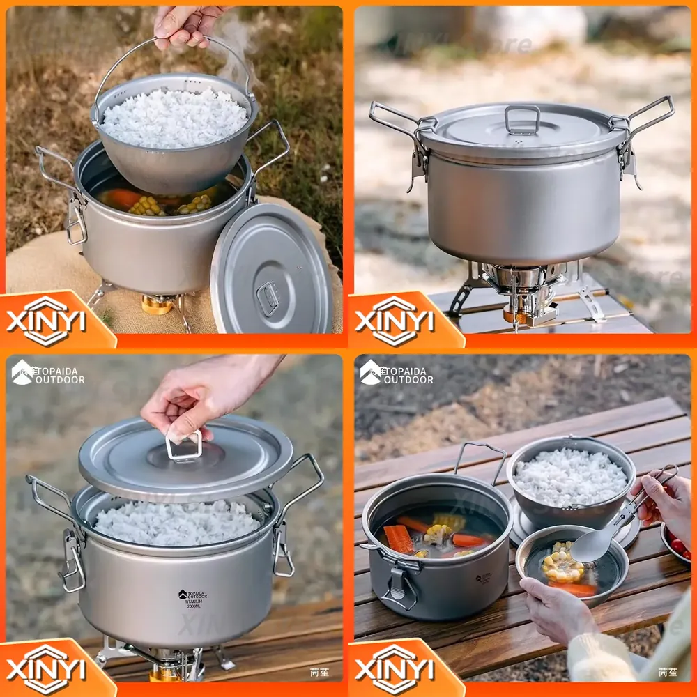 Camping Cooking Set Large - Titanium Micro-Pressure Large-Capacity Soup Pot for