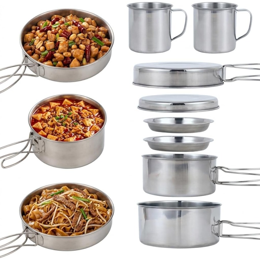 Camping Cooking Ware Set - 8Pcs/Set 304 Stainless Steel Portable Camping